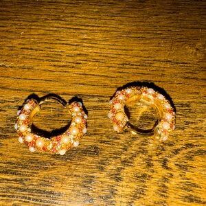 BaubleBar Gold and Orange Textured Hoop Earrings